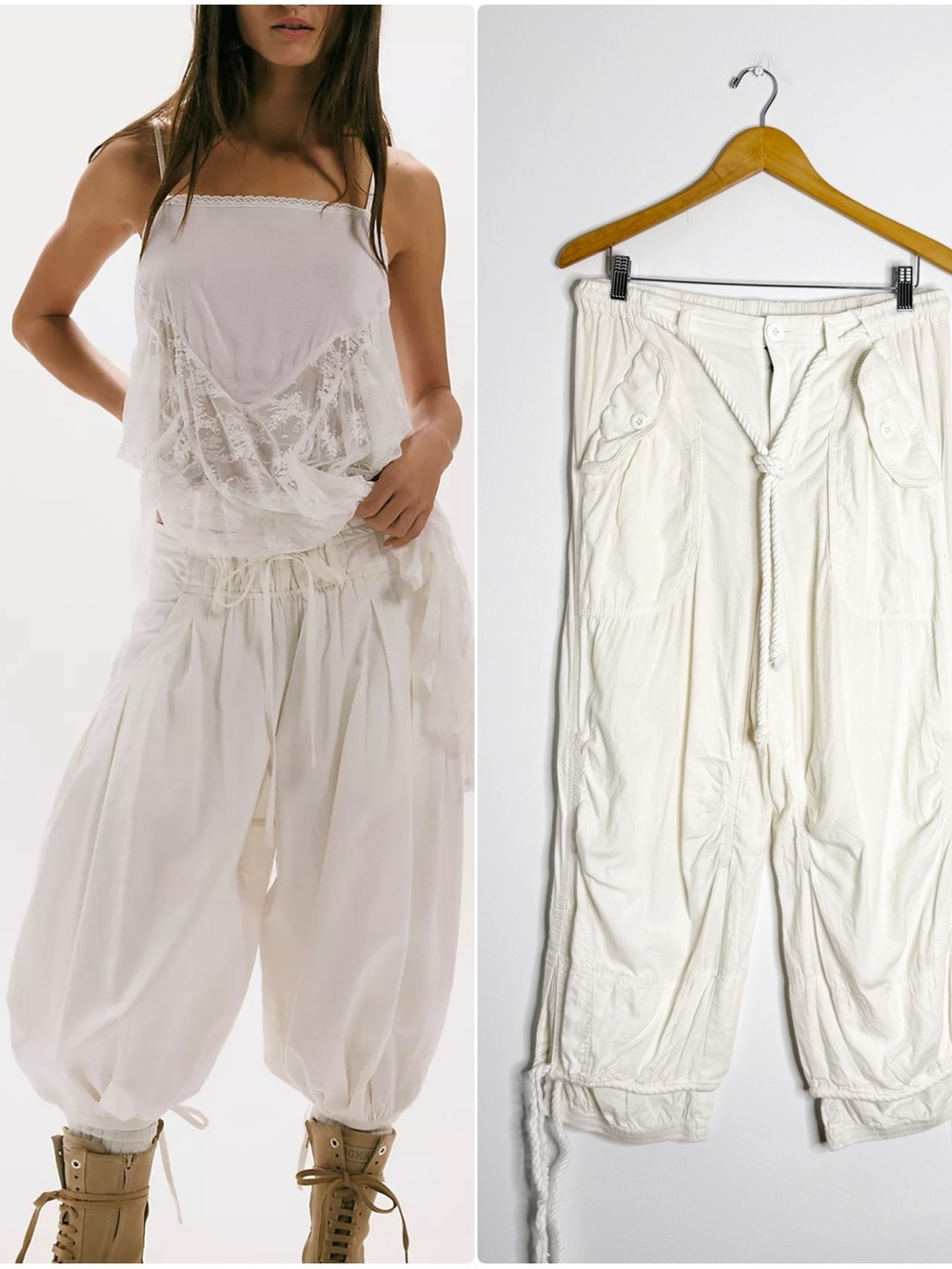 Free People Calle Balloon Crop Pull-On Pants Size Small White OB1666227